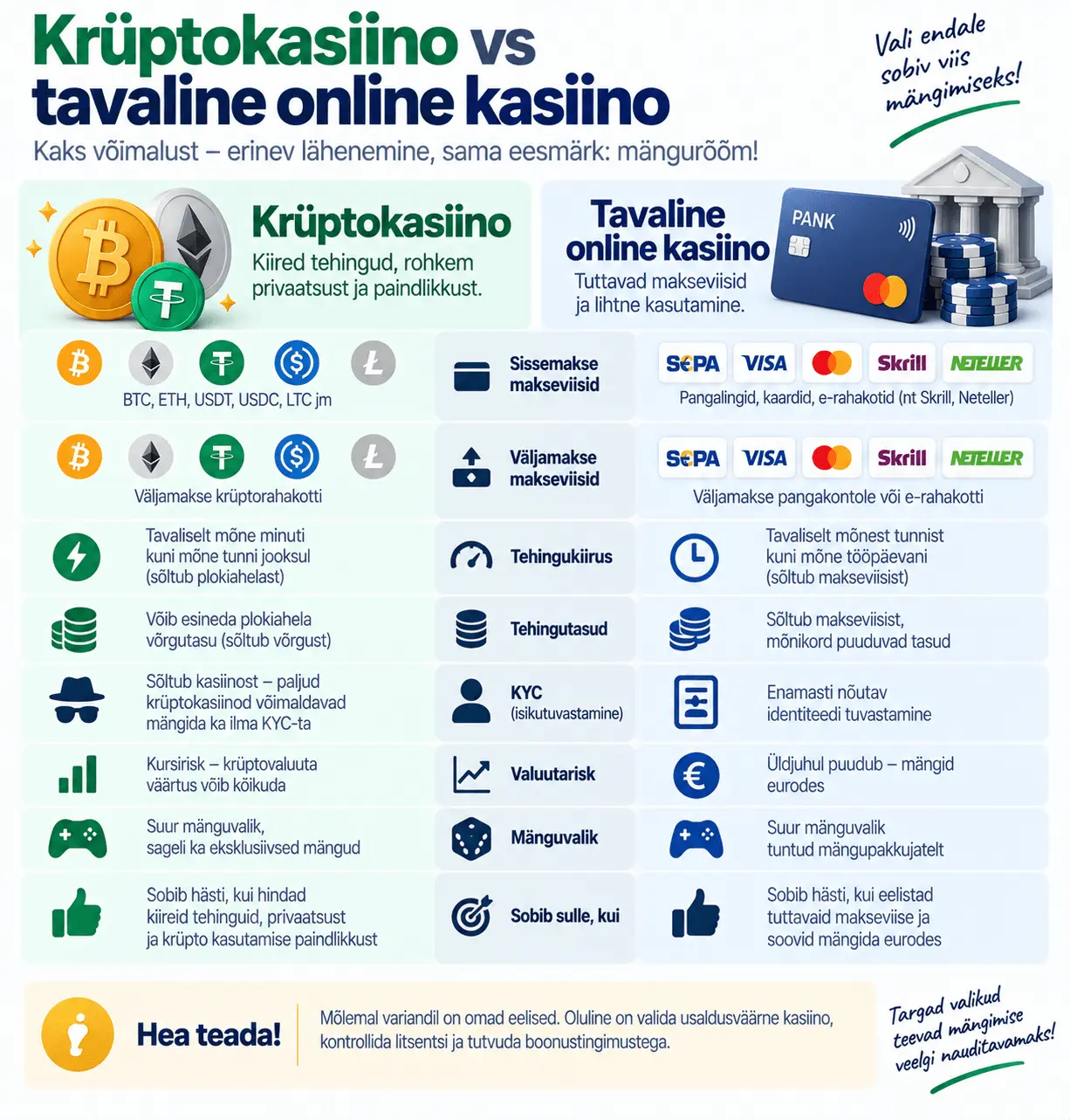 krüptokasiino vs tavaline online kasiino