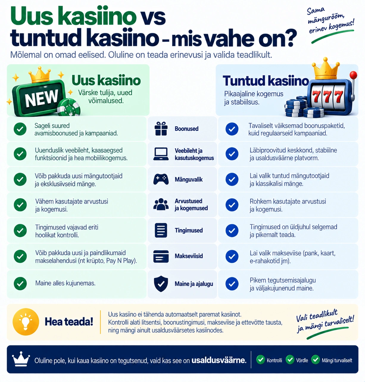 Uued kasiinod vs tavalised kasiinod