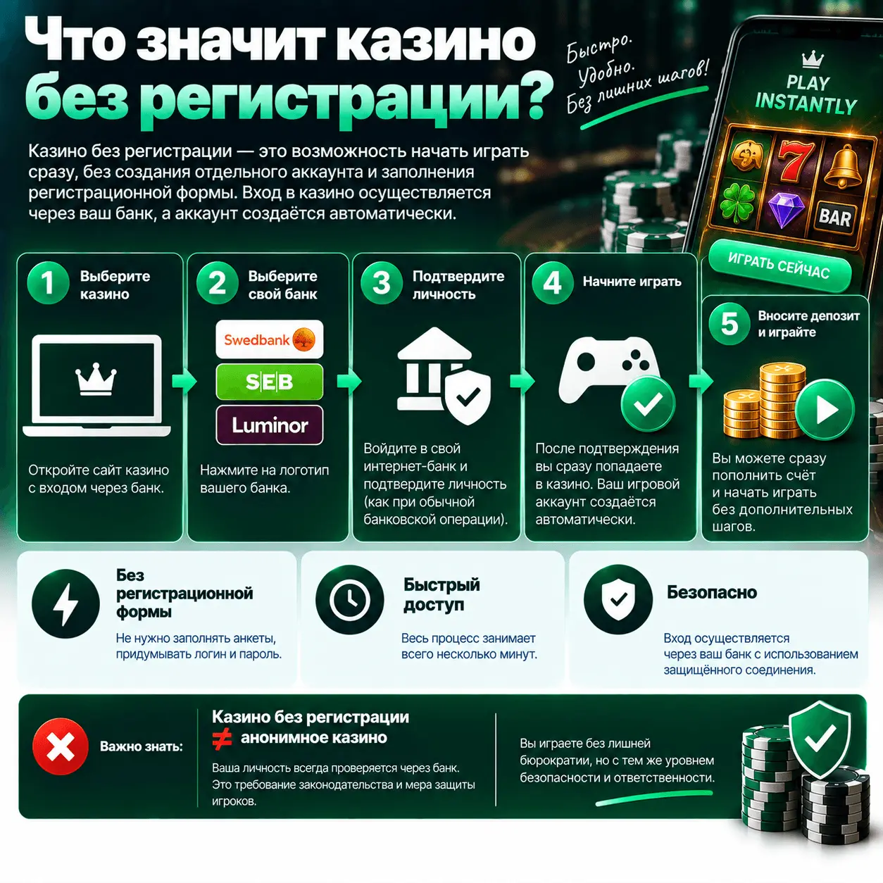 Что значит казино без регистрации?