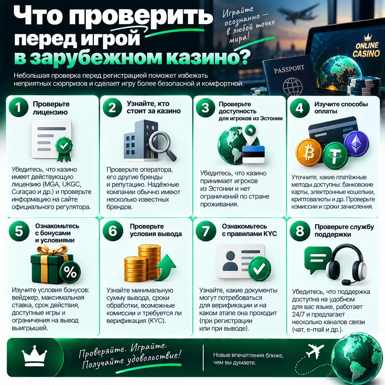 Что проверить перед игрой в зарубежном казино?